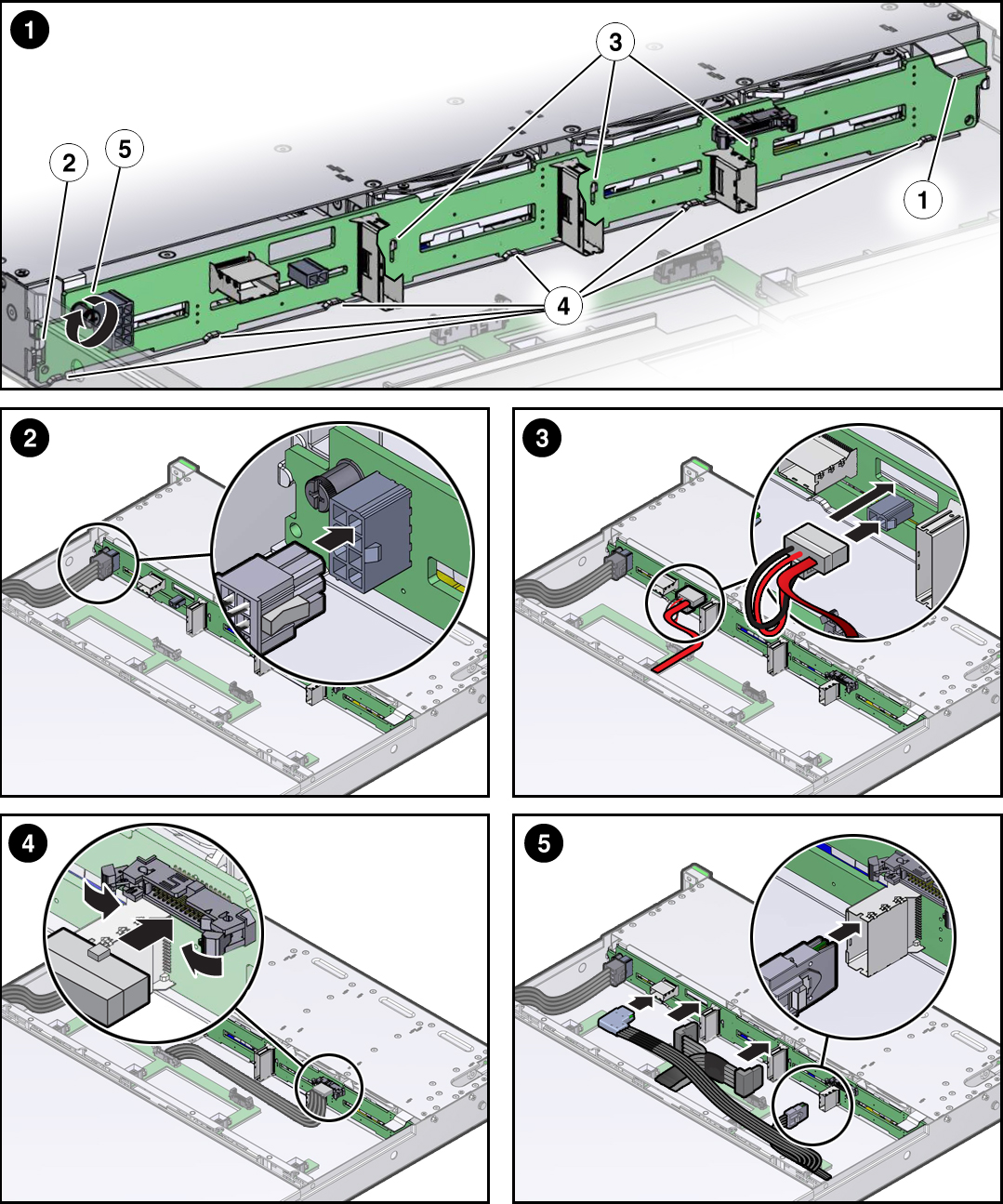 image:Figure showing how to install the storage drive backplane in to                                 the server.