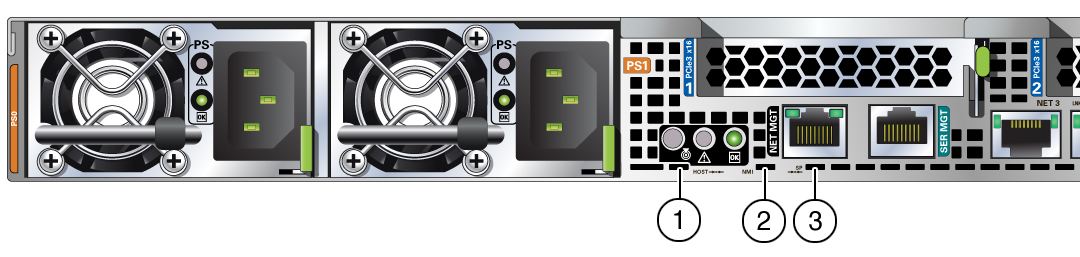 image:Figure showing the location of pinhole switches on the server rear                         panel.