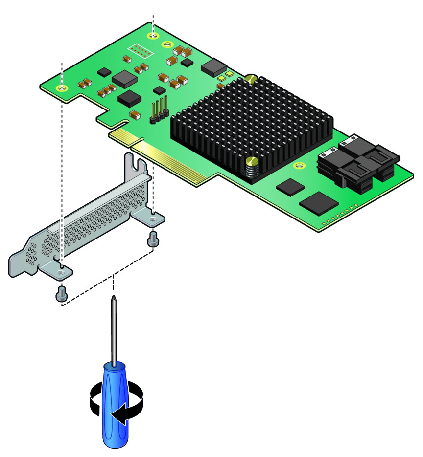 image:Figure showing how to remove the standard bracket from the                                 replacement HBA card.