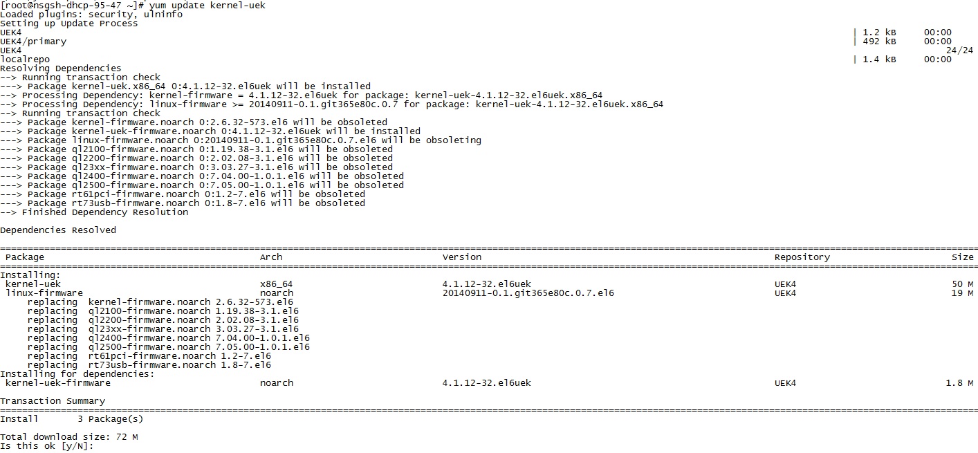 image:yum update kernel-uek screen