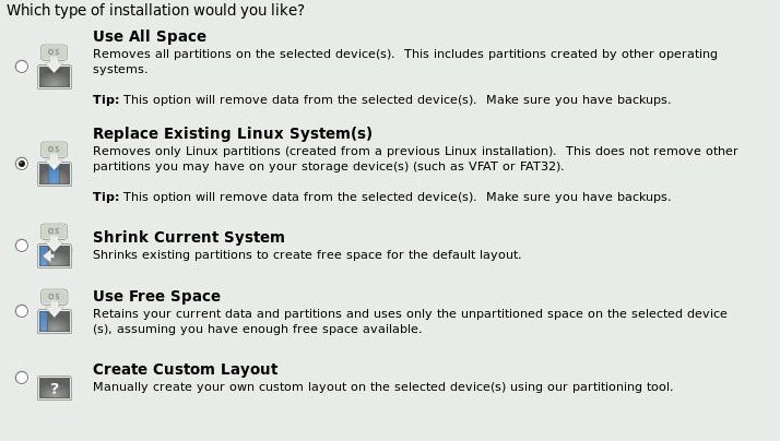 image:Graphic showing the What type of installation would you like                                 screen.