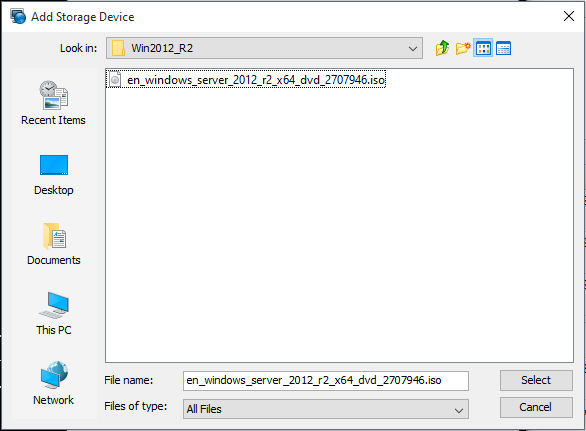 image:Graphic showing the Add Storage Device browse                                         directories dialog box.