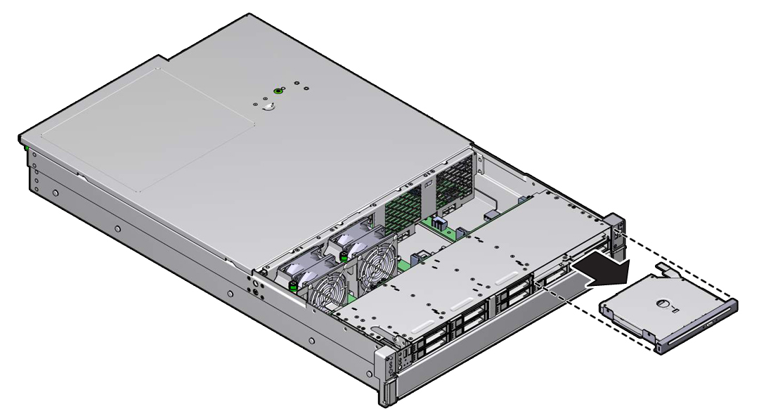image:Figure showing a DVD drive being removed from the chassis.