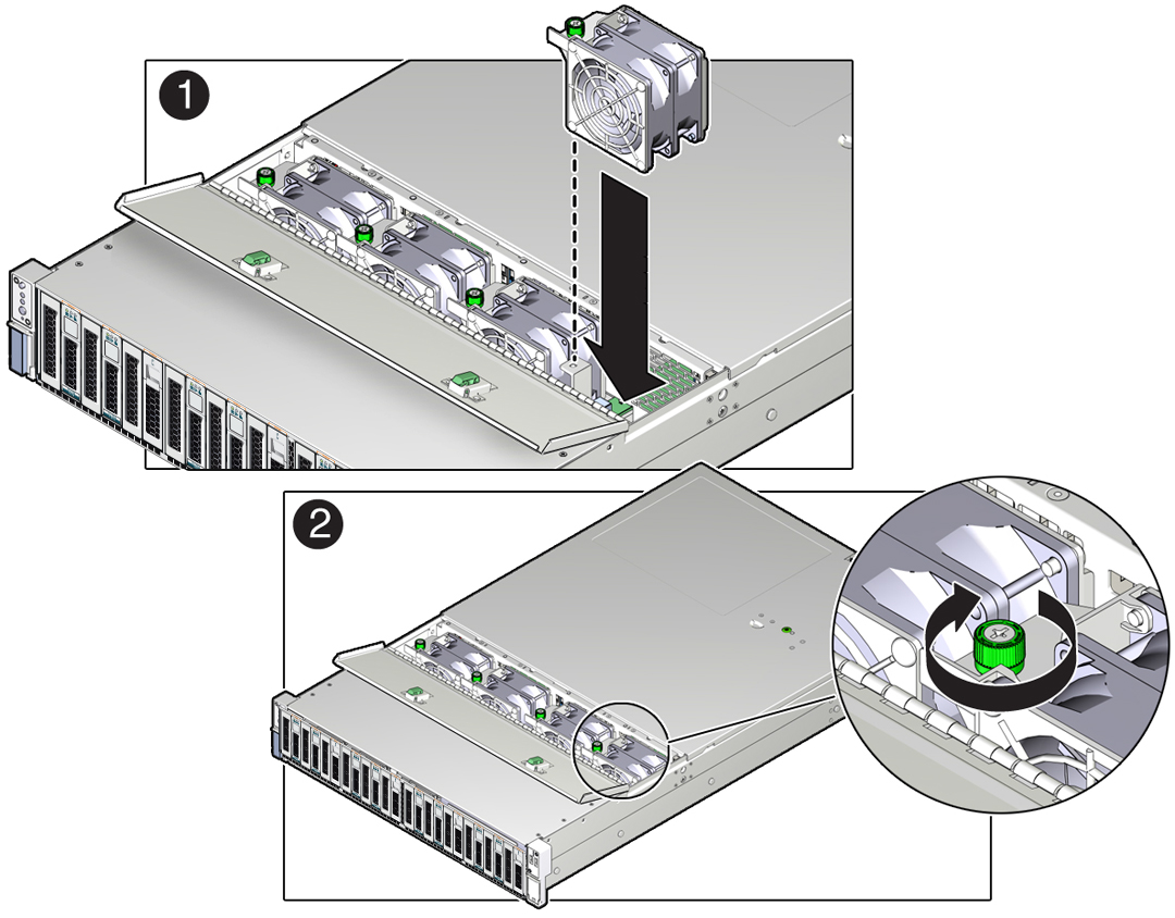 image:Figure showing how to install a fan module.