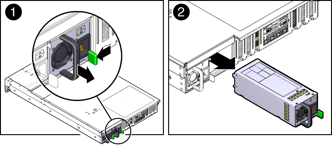 image:Figure showing a power supply being removed from the                         chassis.