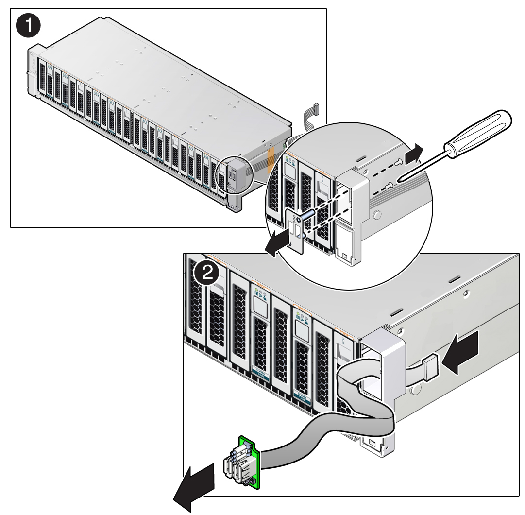 image:Figure showing the removal of the right LED/USB indicator                               module.