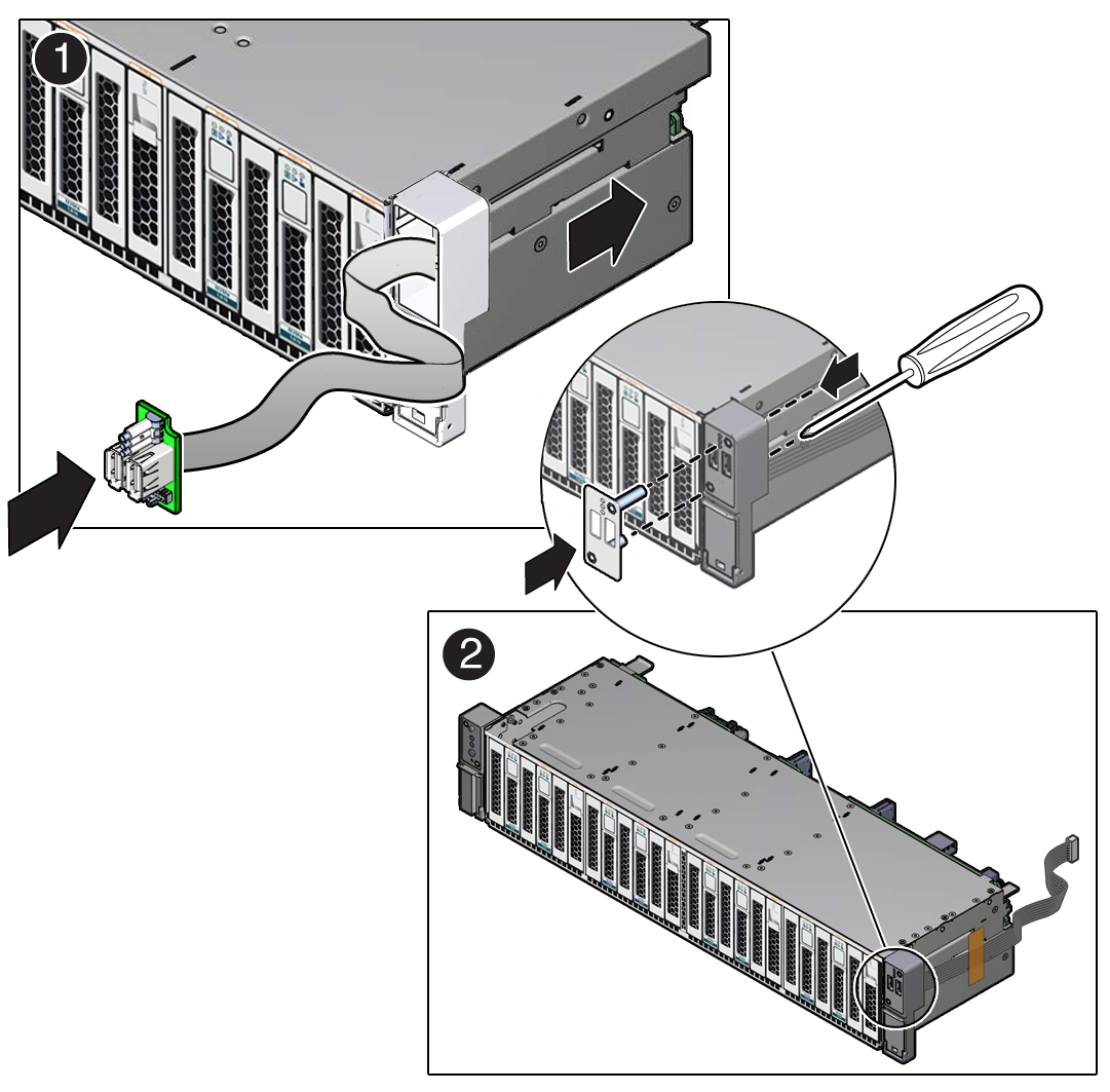 image:Figure showing the installation of the right LED/USB indicator                               module.