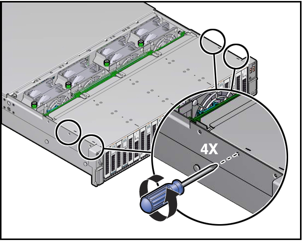 image:Figure showing the removal of the disk cage assembly screws.