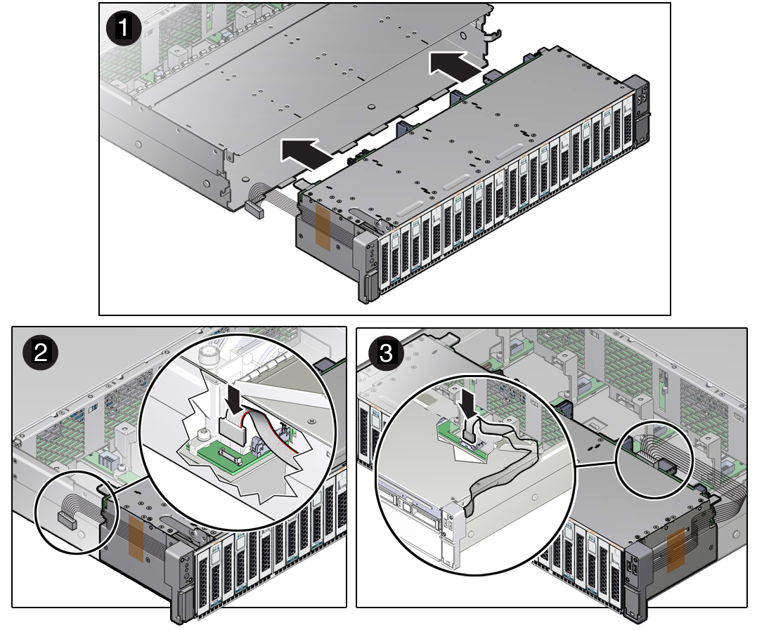 image:Figure showing the installation of the disk cage assembly in the                         server chassis.