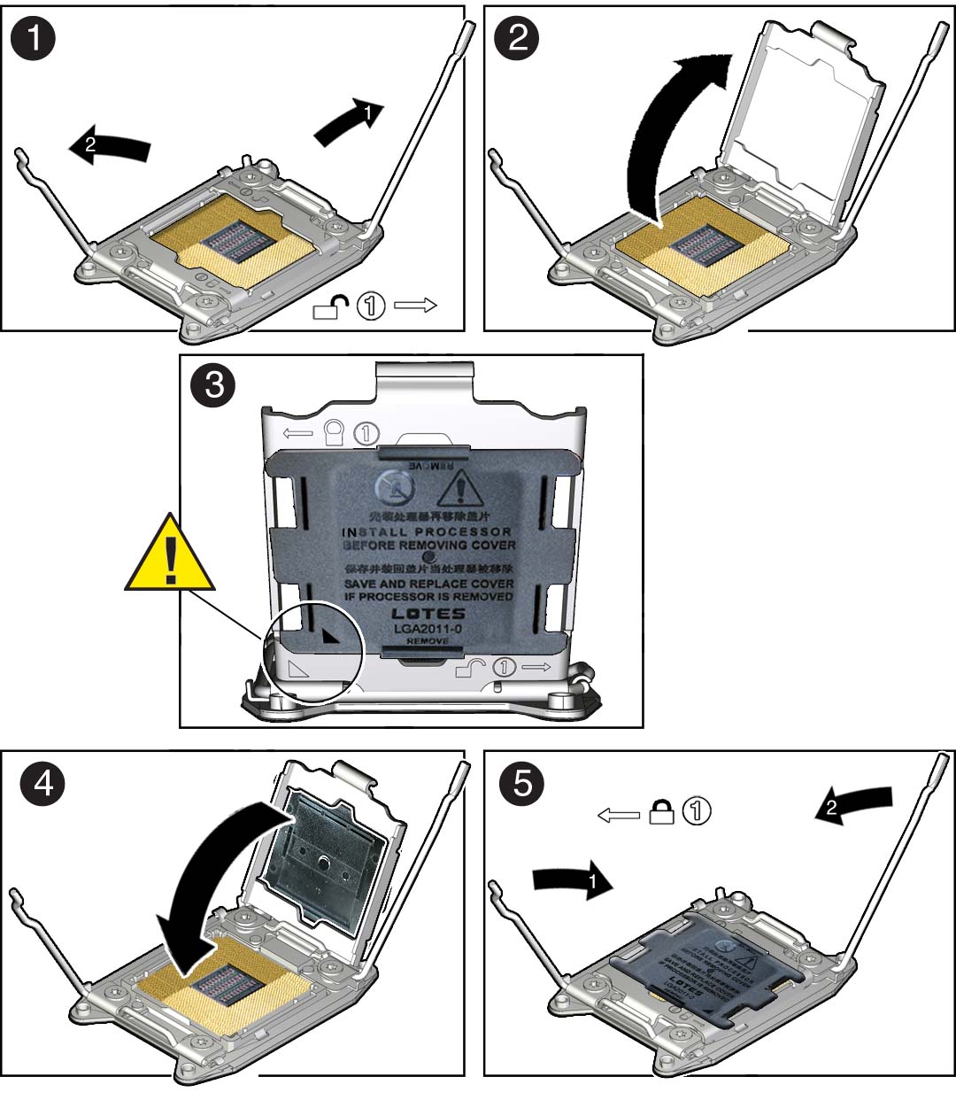 image:Graphic showing how to install a processor socket cover.