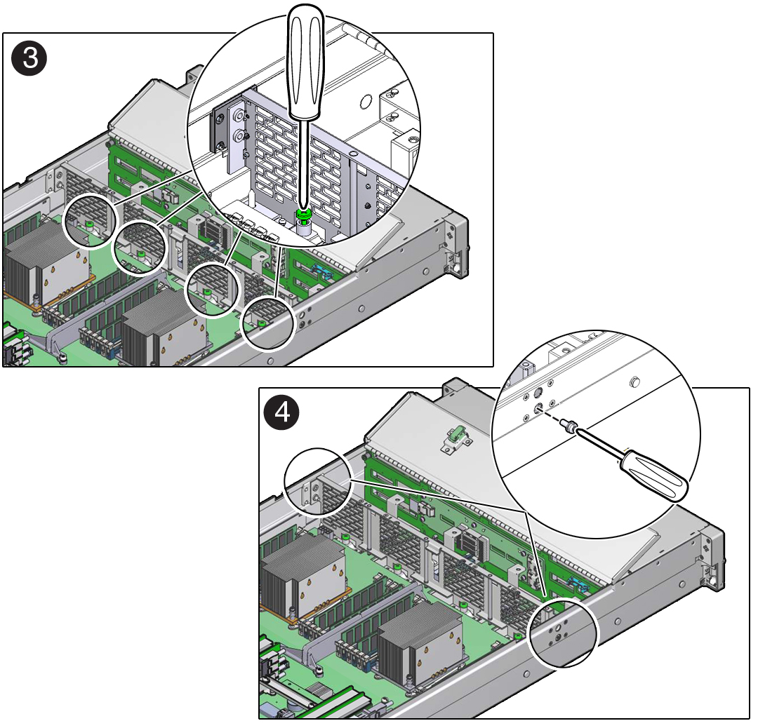 image:Figure showing the chassis mid-wall being secured in the server.