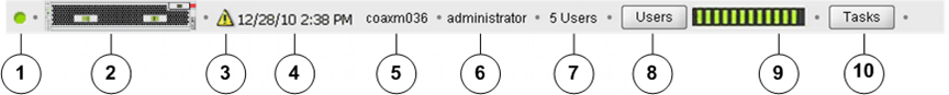 Oracle FS System Manager のステータスバー 