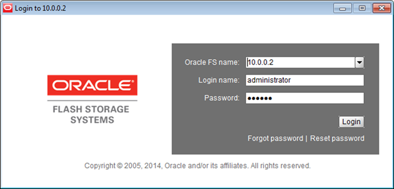 Oracle FS System Manager 로그인 화면