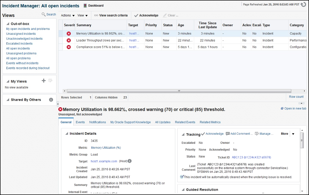 Incident Manager: All Open Incidents screen shot example.