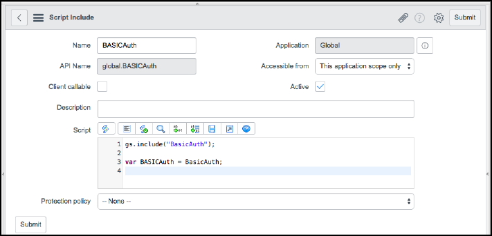 ServiceNow BASICAuth Replacement Script screen shot example.