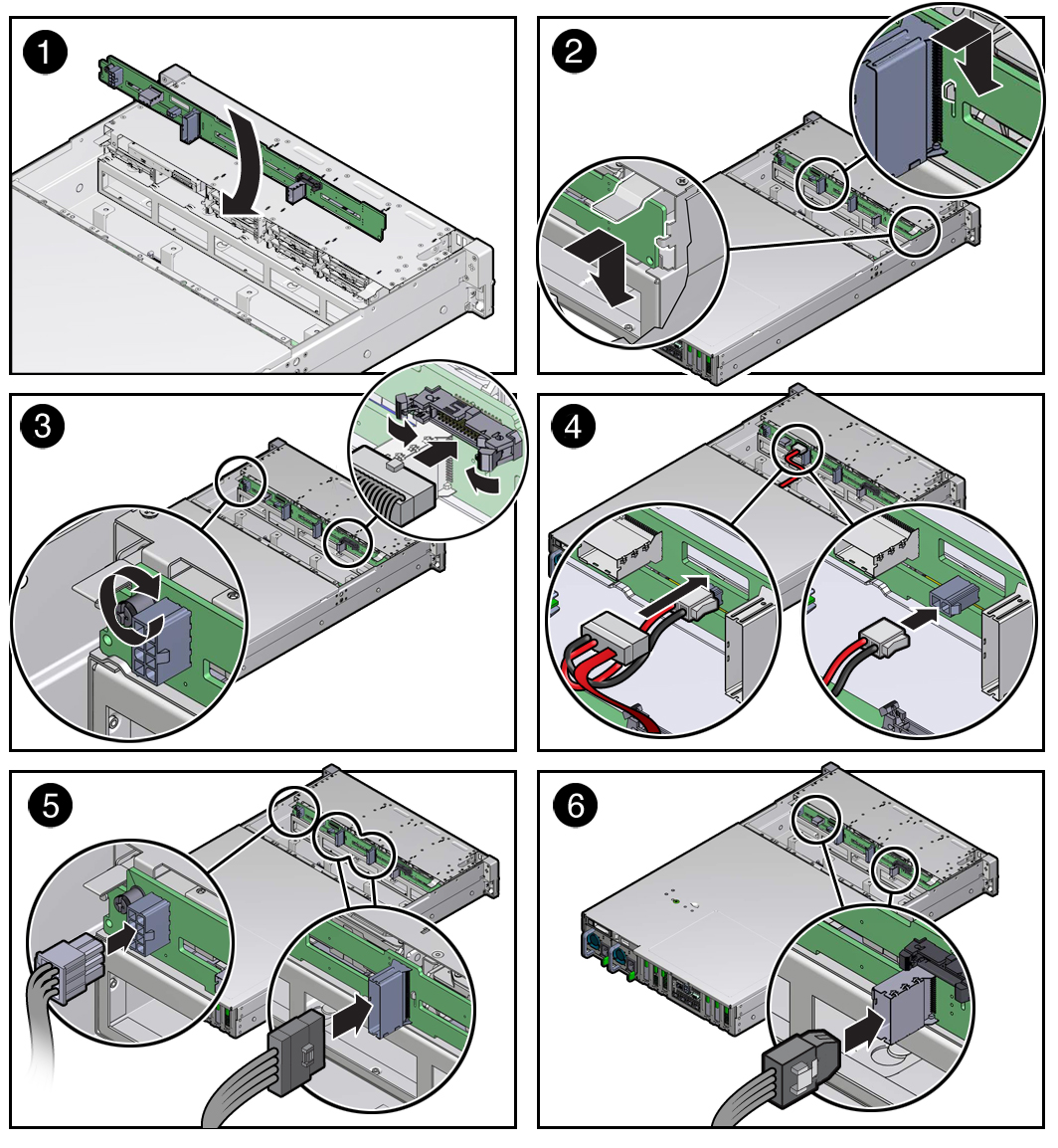 image:ドライブバックプレーンを取り付ける方法を示す図。