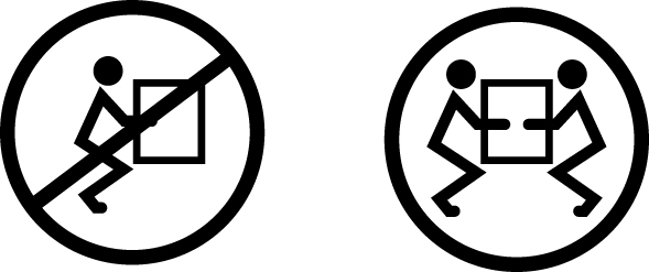 image:サーバーを持ち上げるために 2 人の作業員が必要なことを示す図。