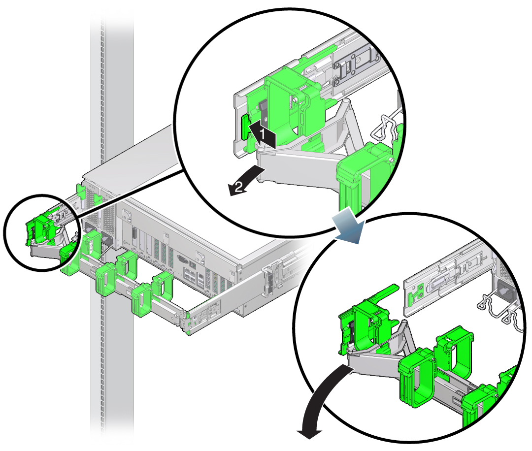 image:ケーブル管理アームを外す方法を示す図。