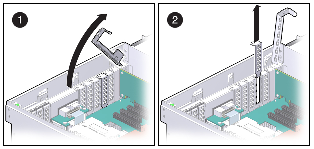 image:PCIe カードフィラーの取り外し方法を示す図。