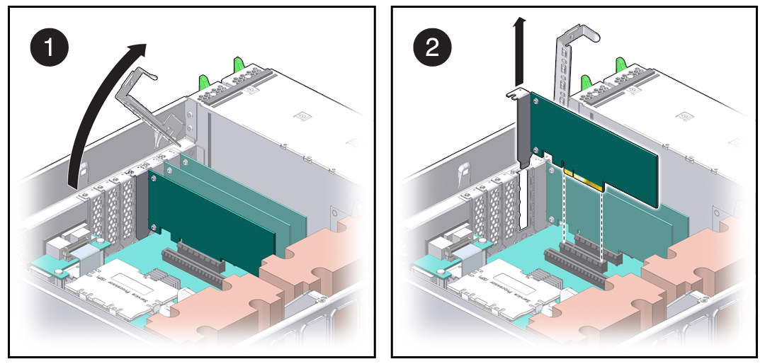 image:PCIe カードの取り外し方法を示す図。