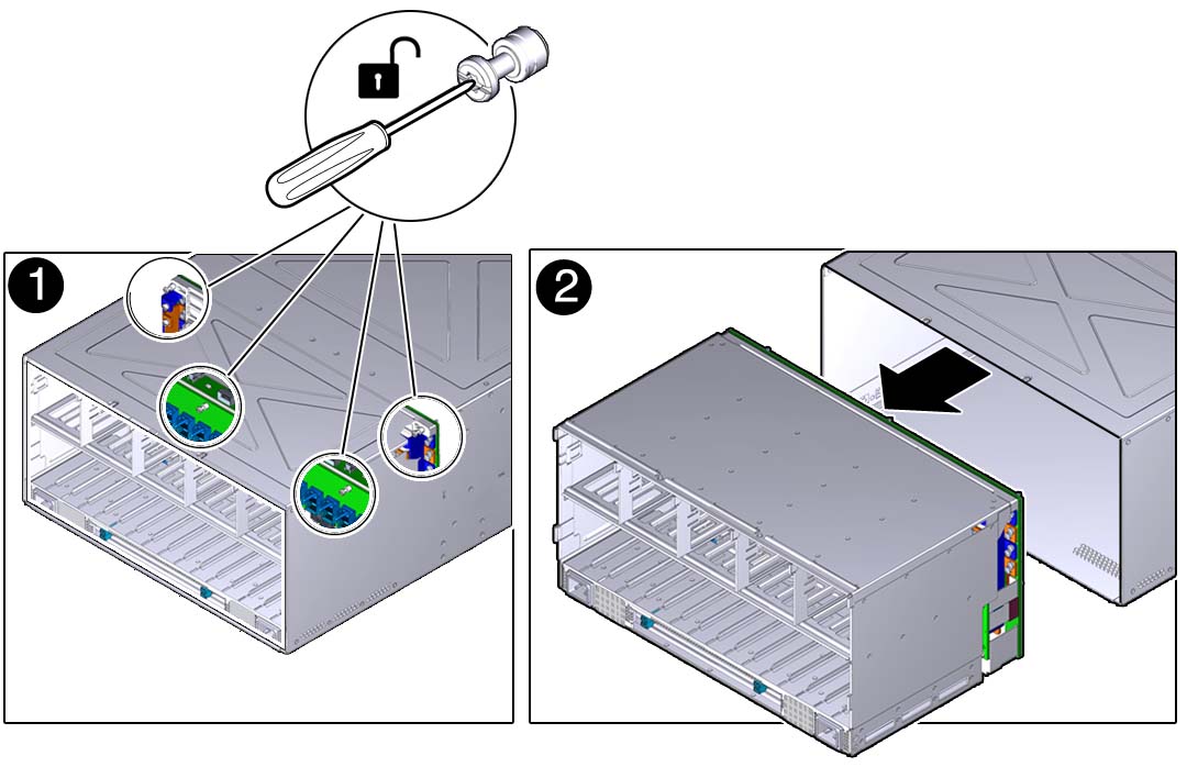 image:背面シャーシサブアセンブリの取り外し方法を示す図。
