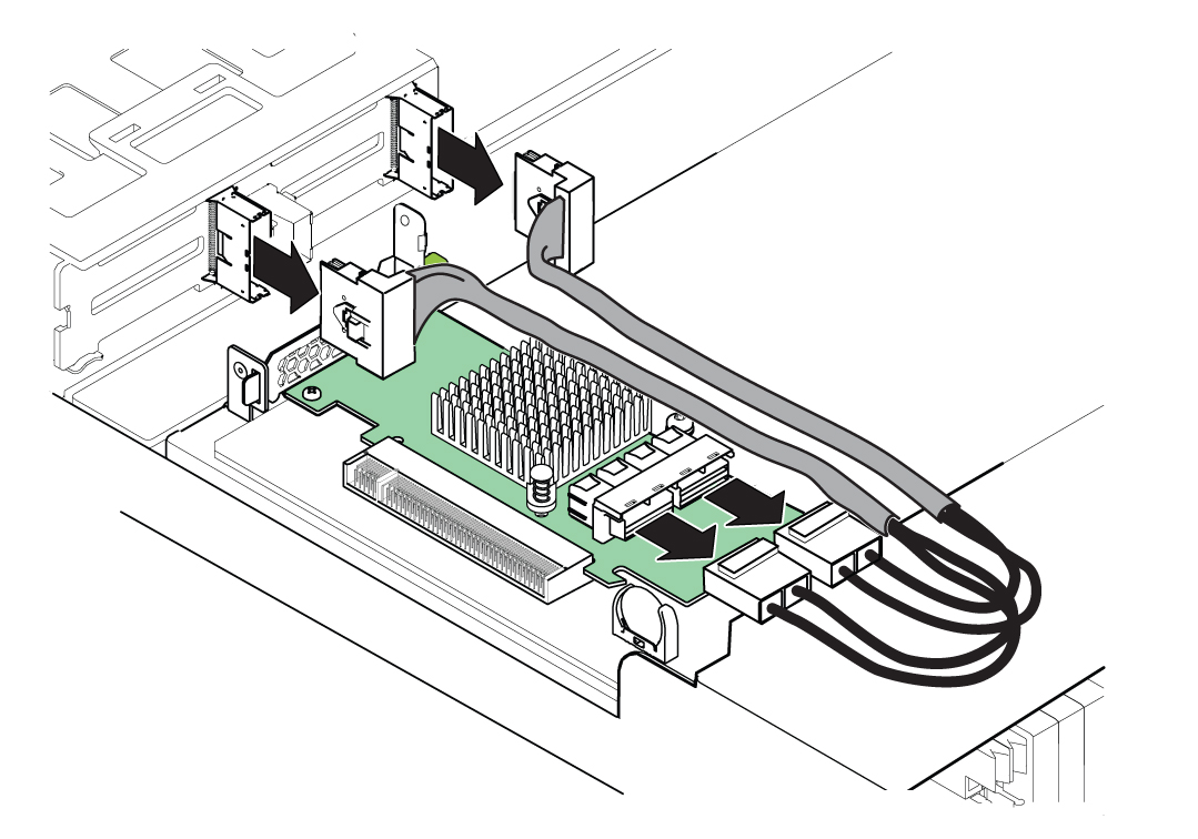 image:NVMe スイッチカードからケーブルを外す方法を示す図。