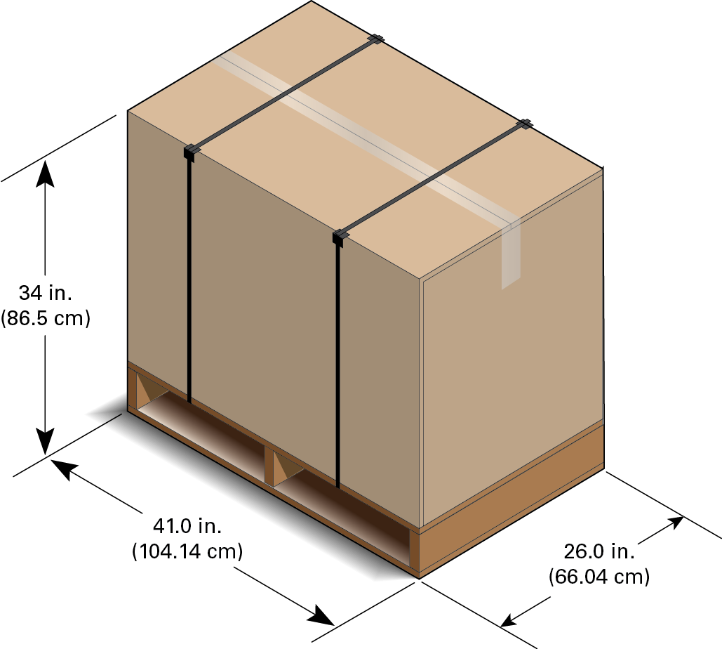 image:スタンドアロンサーバーが入った出荷用コンテナの寸法を示す図。