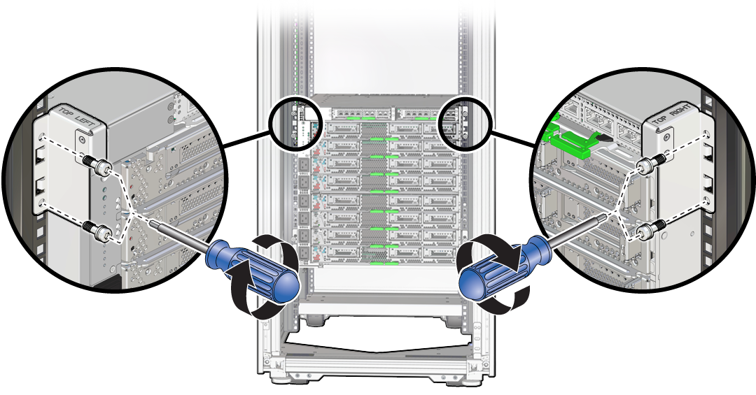 image:上部背面留め具をサーバーに取り付ける方法を示す図。
