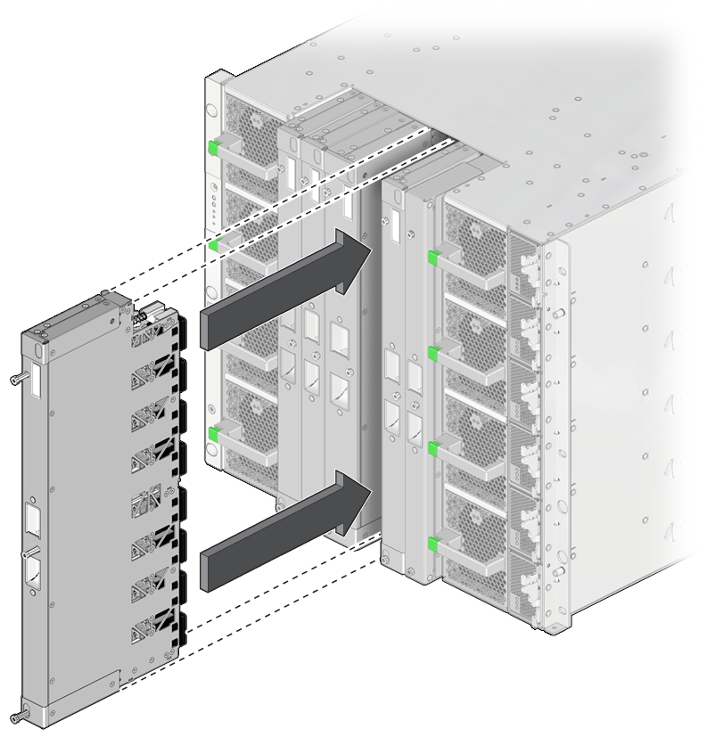 image:内部インターコネクトをサーバーに差し込む方法を示す図。