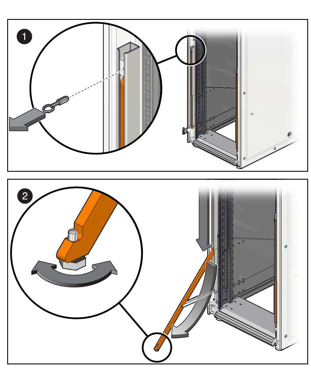 image:転倒防止脚を配備する方法を示す図。