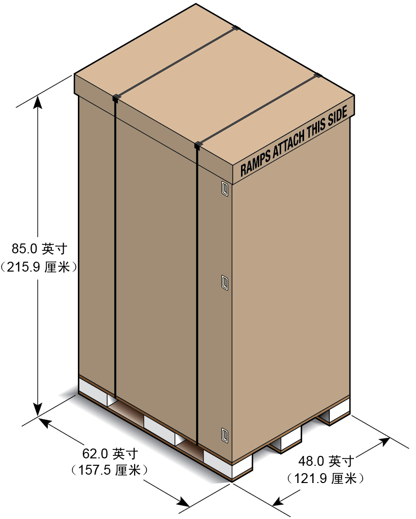 image:图中显示了装运箱的尺寸。