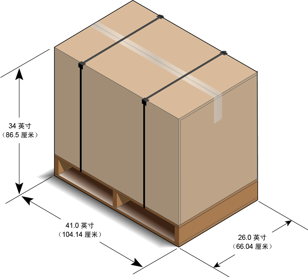 image:图中显示了独立服务器在其装运箱中的尺寸。