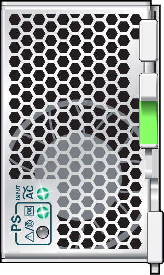 image:켜져 있는 전원 공급 장치 OK 및 AC 켜짐 LED를 보여주는 그림입니다.