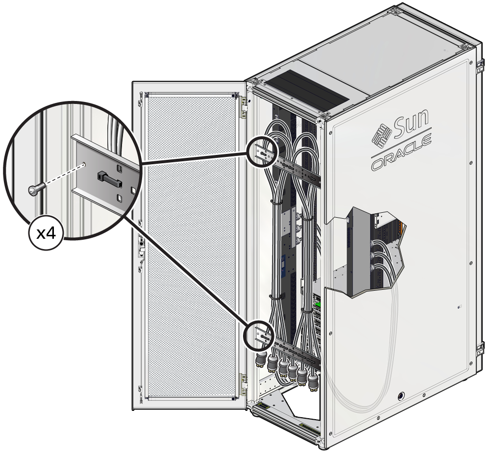 image:운송 브래킷에서 PDU 전원 코드를 분리하는 방법을 보여주는 그림입니다.