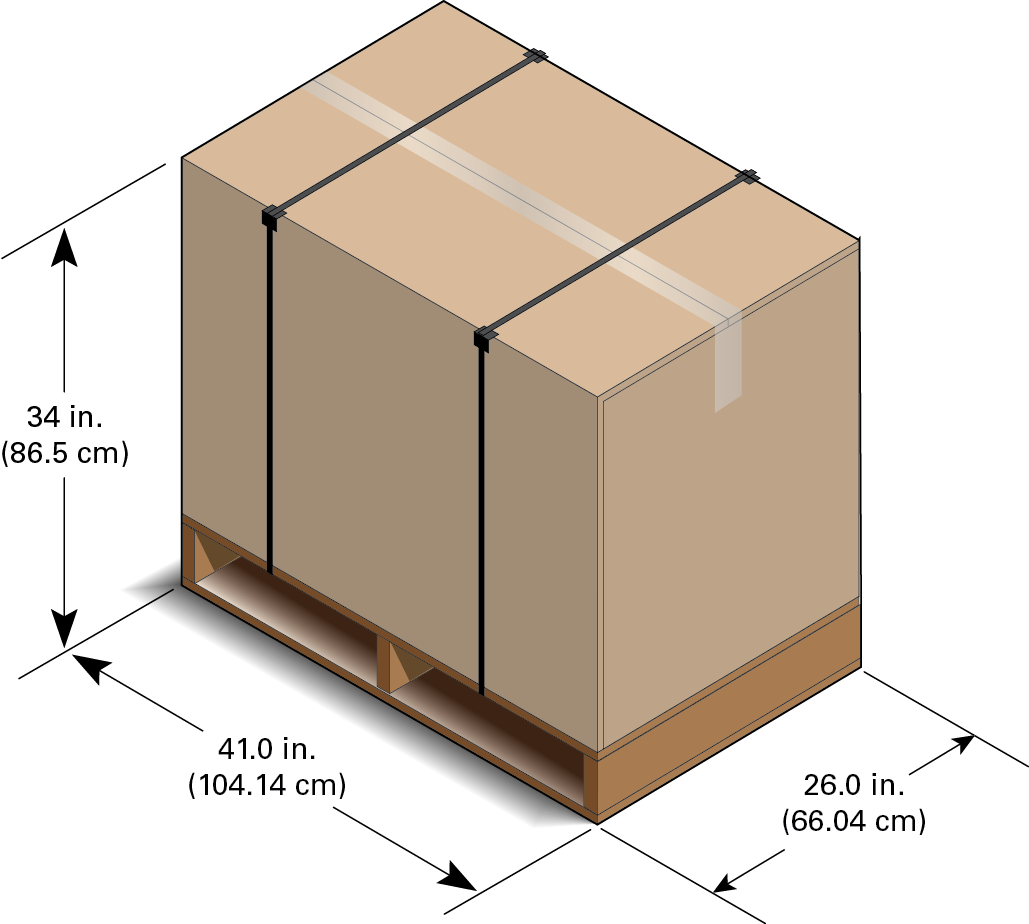 image:Schéma illustrant les dimensions d'un serveur autonome dans son carton de transport.