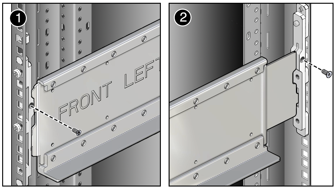 image:Schéma illustrant la procédure de fixation des rails coulissants aux supports à l'aide de vis de verrouillage.