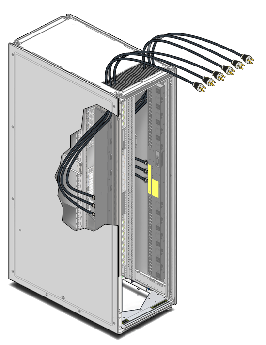 image:En la figura, se muestra el enrutamiento de cables de alimentación desde la parte superior del rack.