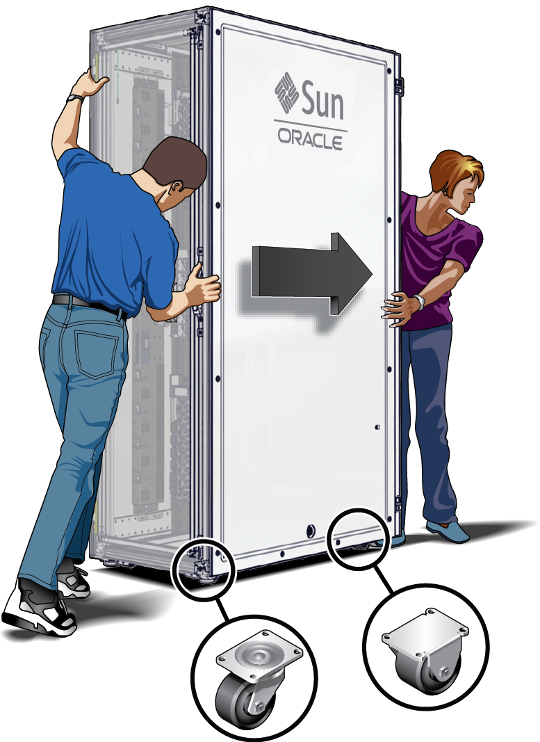 image:Figura que muestra dos personas que están moviendo un servidor montado en rack correctamente.
