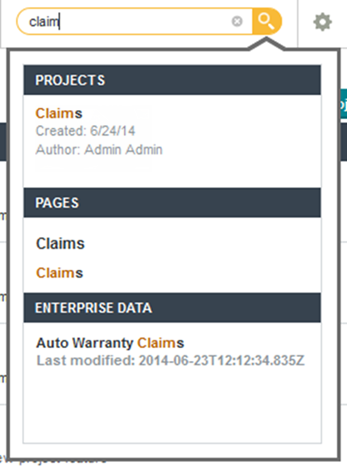 Search results panels from a search conducted from outside a project page