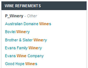 Refinements panel from the search results
