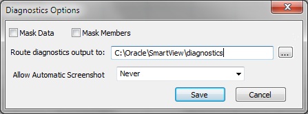 The Diagnostics Options dialog box