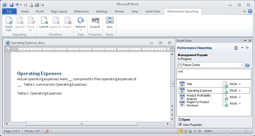Shows the Word interface,  at the right of the window, doclet opened on the left side