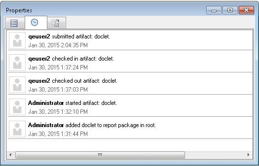 History tab showing audit information about the doclet.