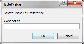 Select Single Cell Reference dialog box, where you manually enter a single cell reference that represents a connection, label, data/text, or variable argument.