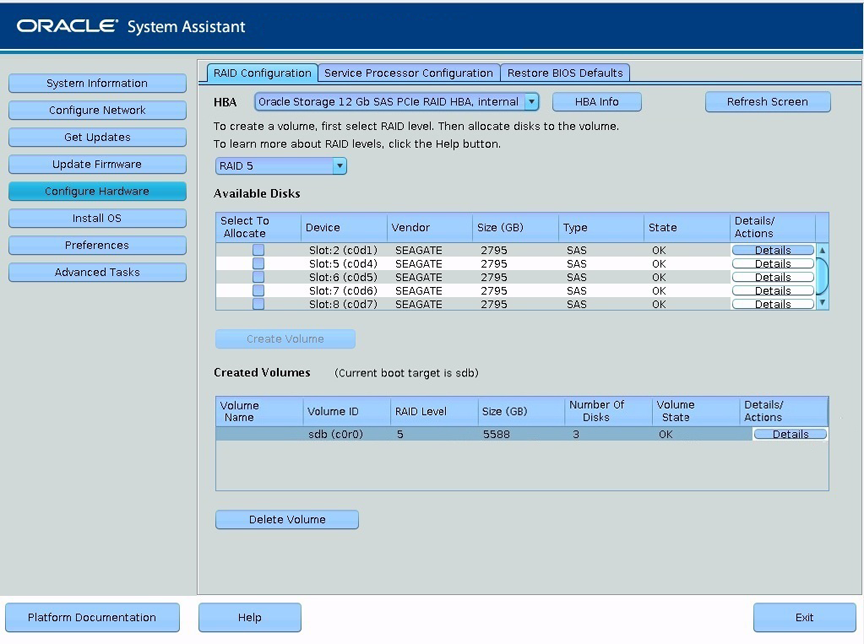 image:「RAID Configuration」画面を示すスクリーンショット。
