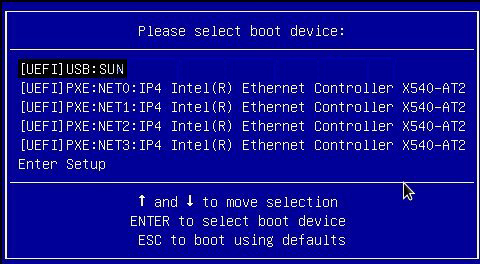 image:UEFI モードの「Select Boot Device」メニュー。