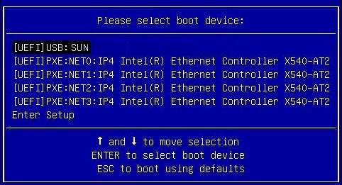 image:UEFI ブートモードでの「Select Boot Device」メニューを示す画面。