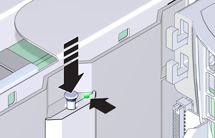 image:システム障害検知ボタンと充電ステータスインジケータの操作を示す図。