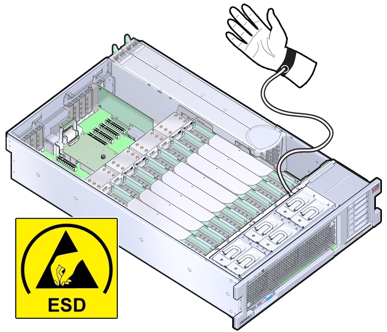 image:静電気防止用リストストラップを着用する方法を示す図。