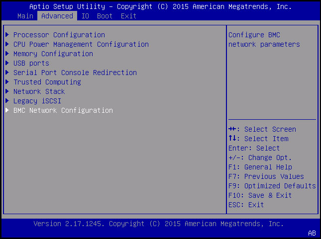 image:「BMC Network Configuration」画面のスクリーンショット。